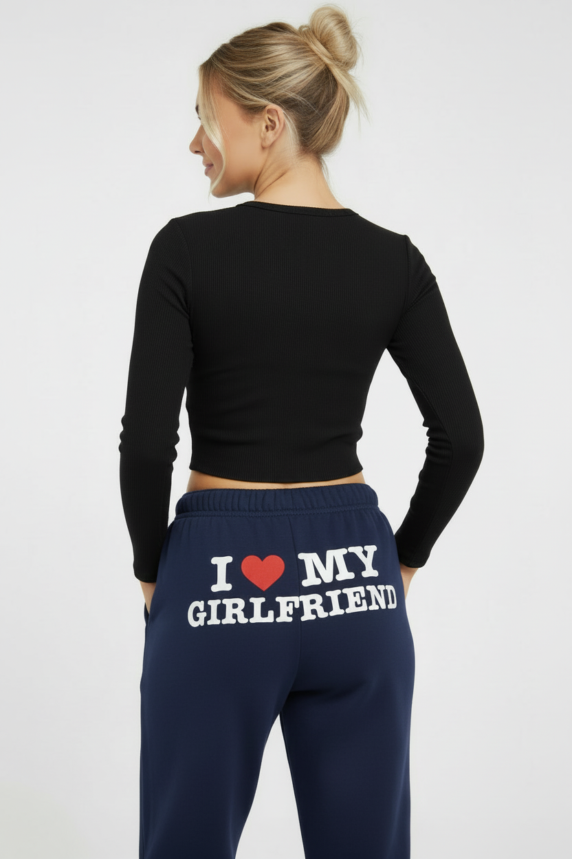 Marinblå mysbyxor - I Love My Girlfriend